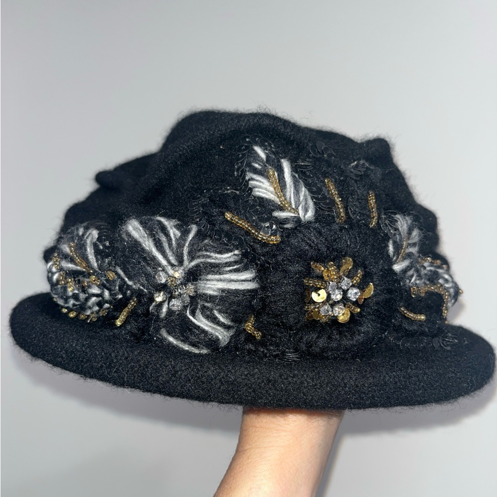 Something Special 100% Wool Hat Vintage Sequence’s Black Women’s Fancy cloche